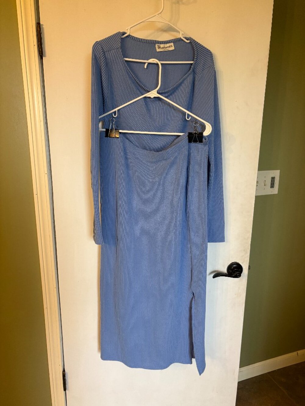 No Boundaries Blue striped cardigan and midi skirt set